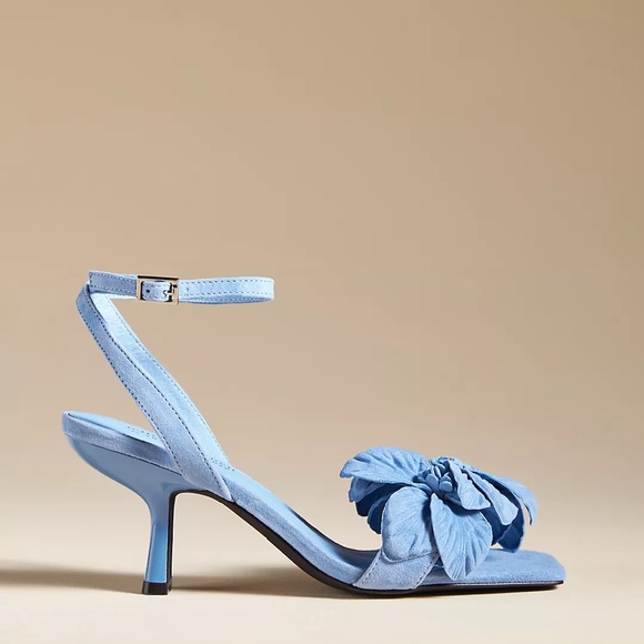 New Jeffrey Campbel Essence Kitten Heels Blue Suede Floral Anthro Womens - Picture 2 of 16